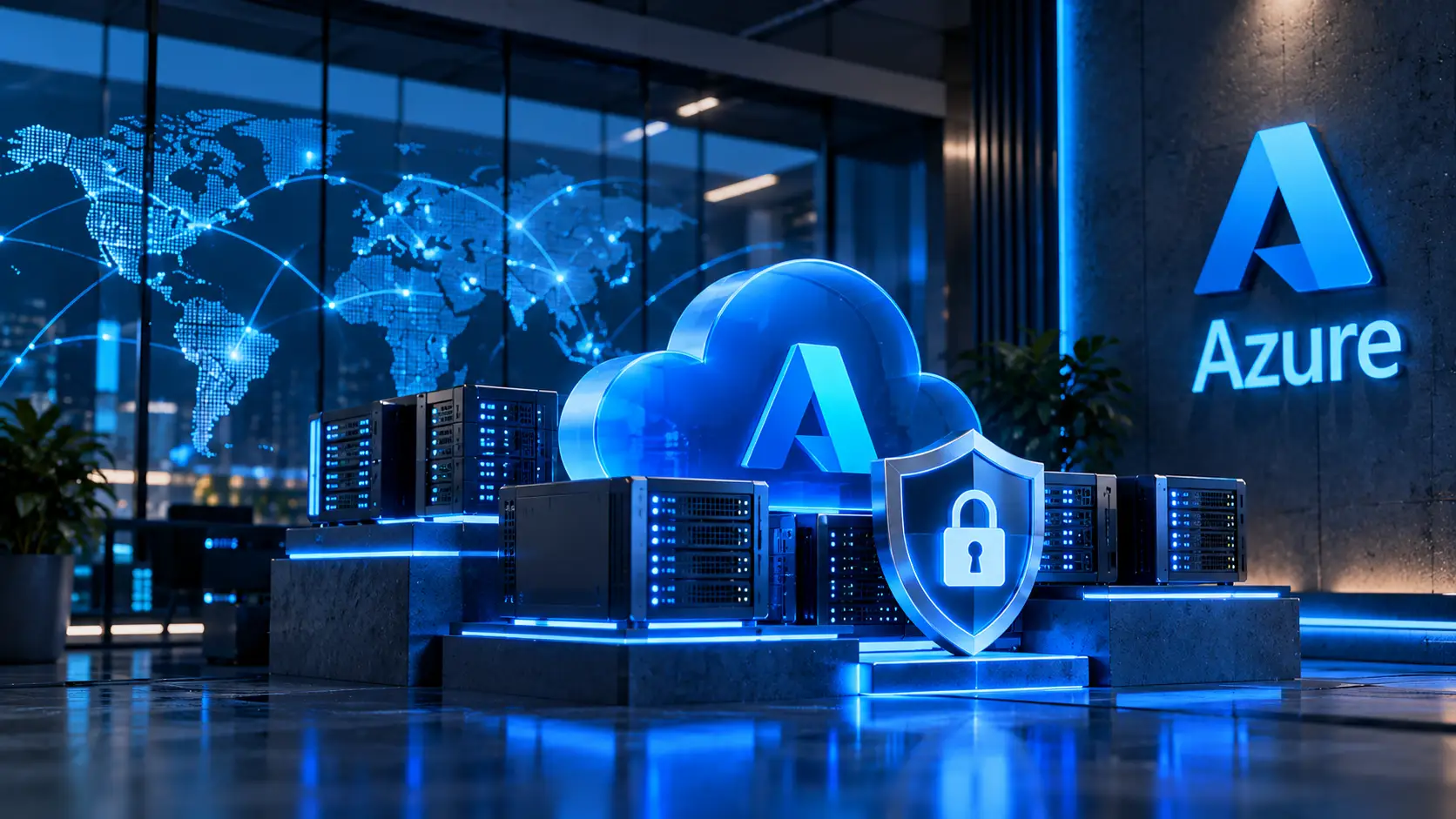 Azure server hardening with secured cloud infrastructure, protected servers, network controls, and security configurations for Microsoft Azure environments.