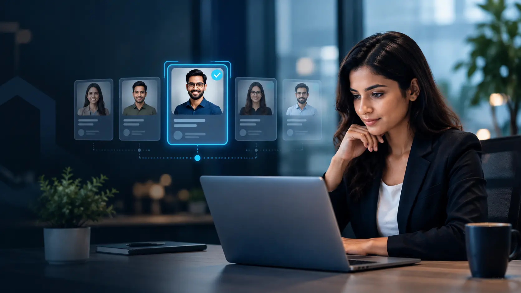 Pre-screened technology talent displayed in verified candidate profiles as a hiring manager reviews qualified technology professionals.