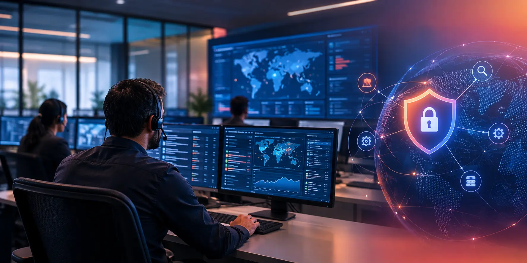 SOC as a Service security operations center monitoring cyber threats, alerts, and global network activity in real time.