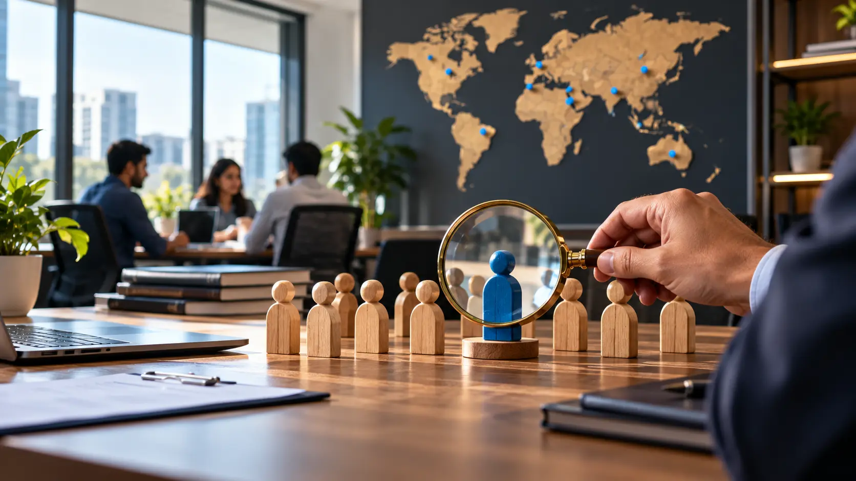 IT Recruitment Services banner showing a recruiter identifying qualified technology talent from a global candidate pool, representing targeted sourcing, specialist screening, and technology hiring support from HashRoot.